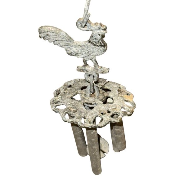 Vintage Metal Rooster Wind Chime With Hanging Bird Accent - Picture 12 of 12